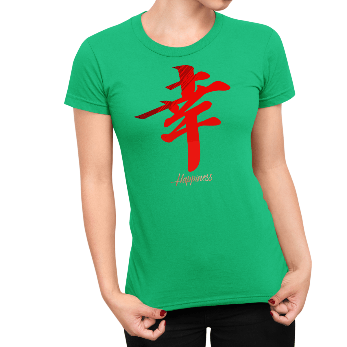 Irish Green Happiness Symbol Japanese Graphic Shirt for Women - Kanji Soul