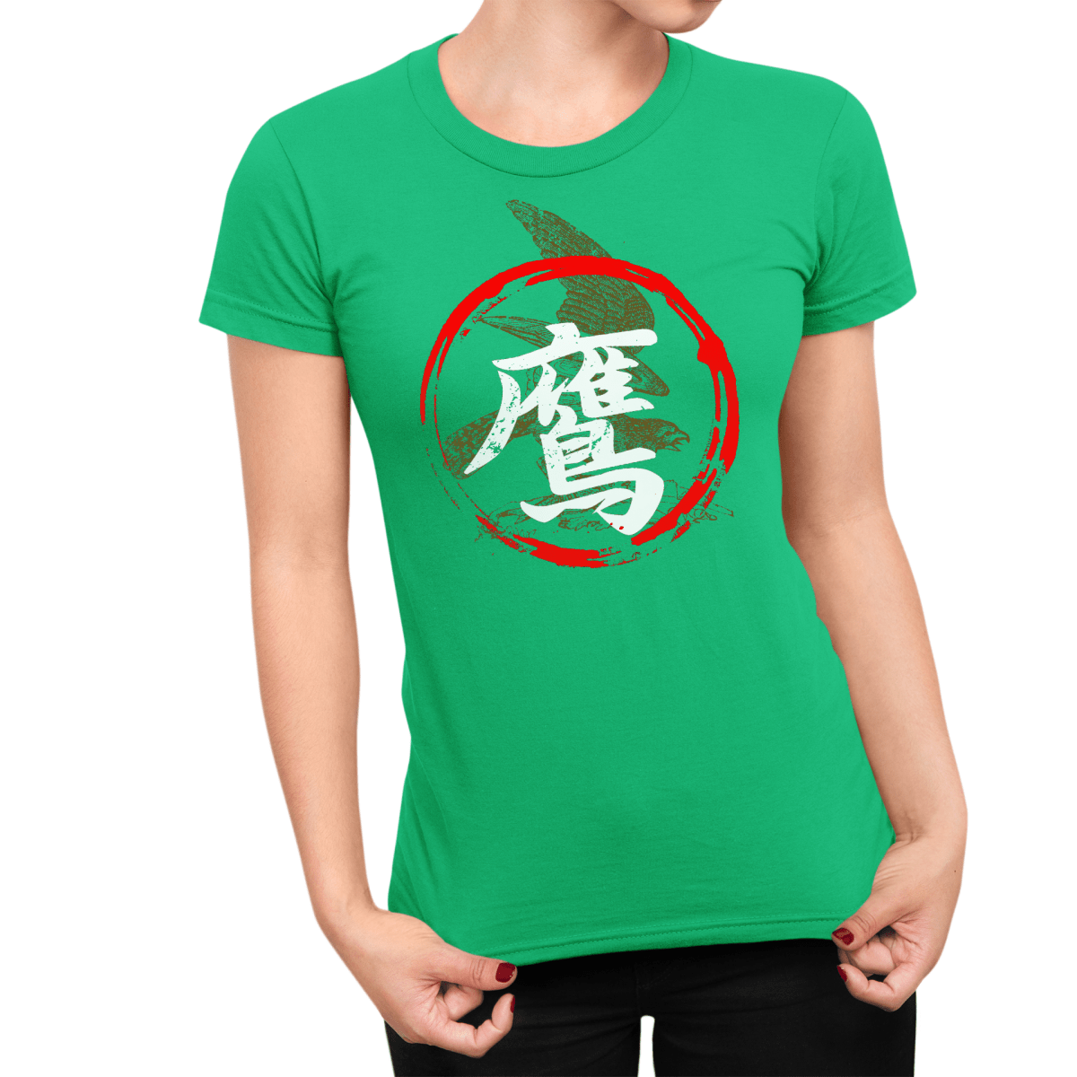 Irish Green Hawk Kanji Japanese Inspired Women's Shirt - Kanji Soul