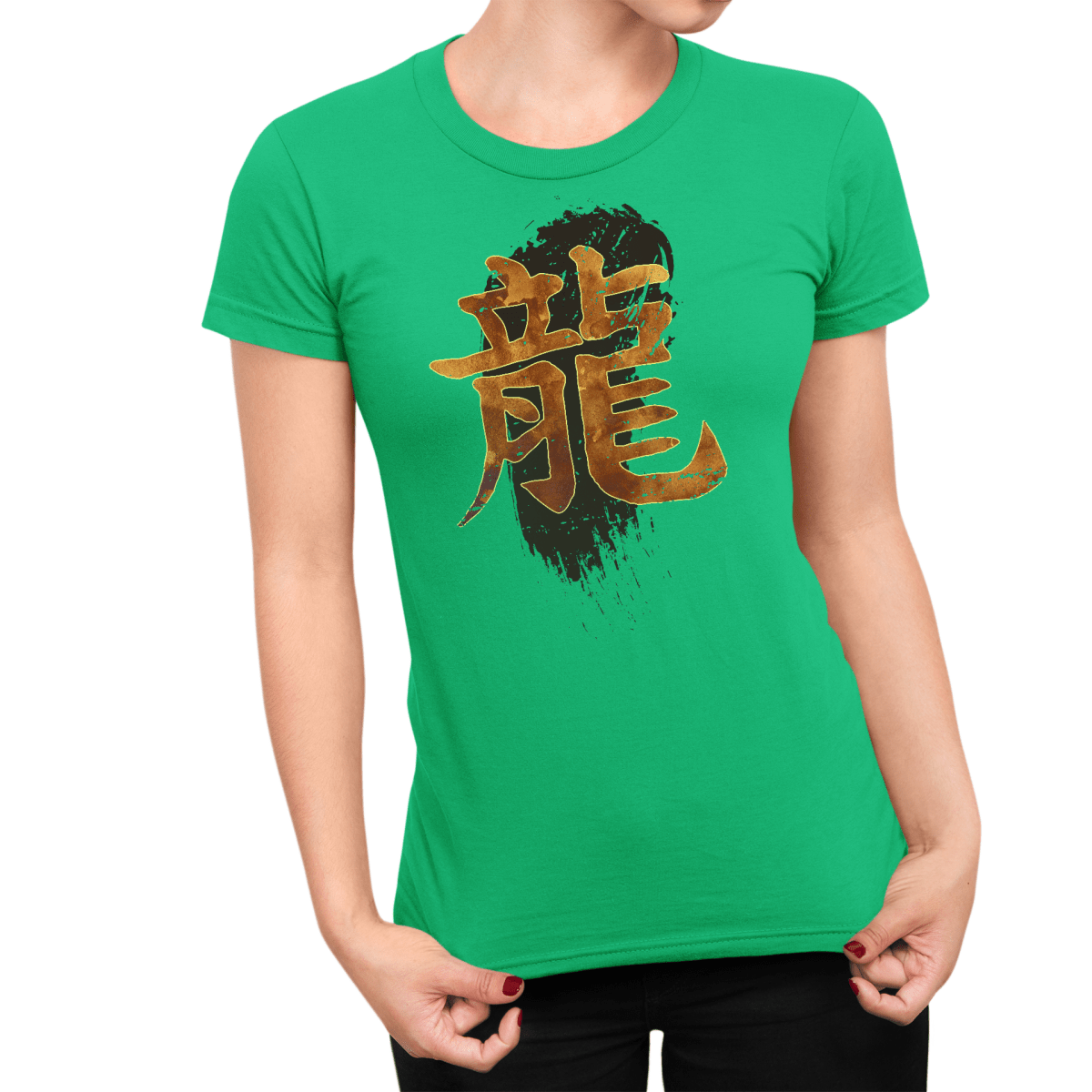 Irish Green Japanese Kanji for Dragon Women's Shirt - Kanji Soul