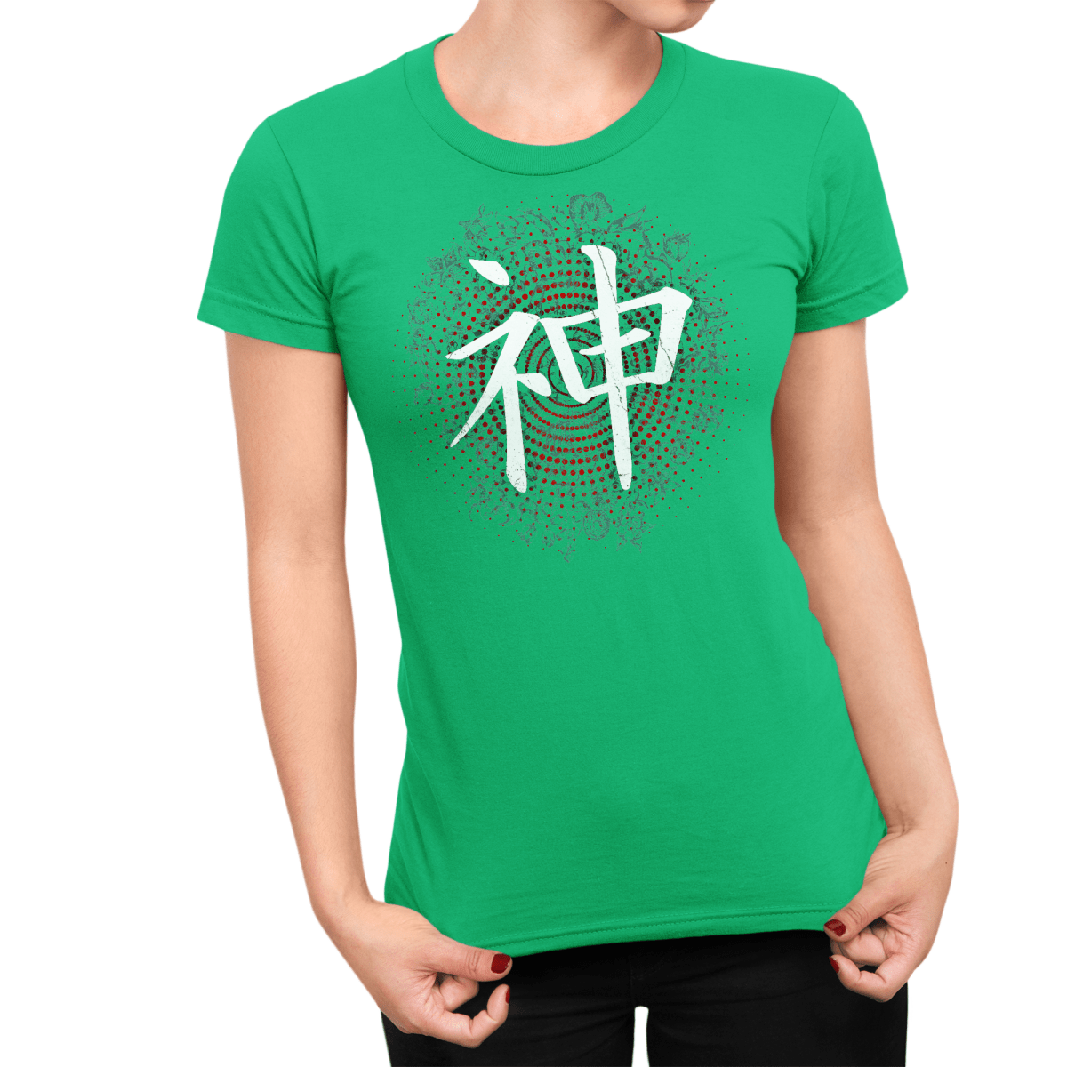 Irish Green Kami Japanese Kanji Women's Graphic Shirt - Kanji Soul