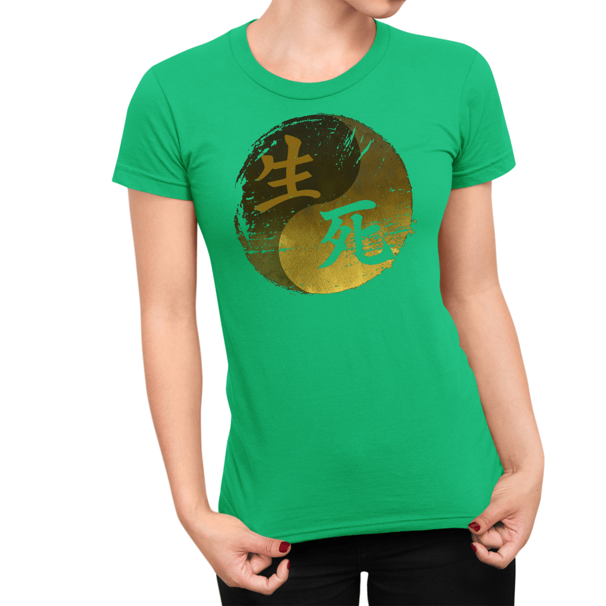 Irish Green Life And Death Yin Yan Kanji Japanese Inspired Women's Shirt - Kanji Soul