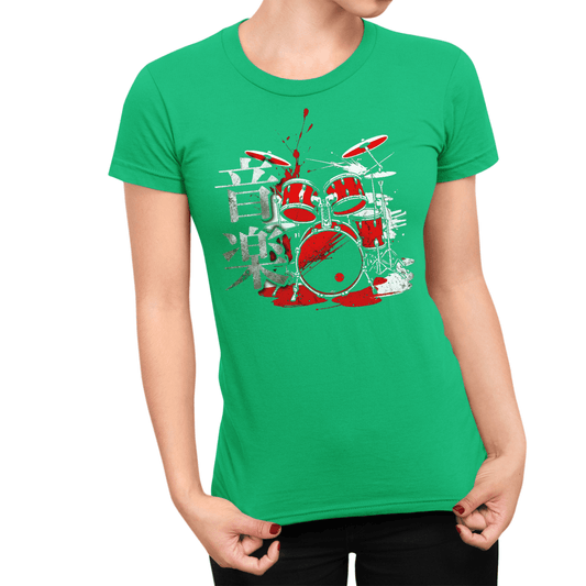 Irish Green Music Drummer Symbol Japanese Graphic Shirt for Women - Kanji Soul