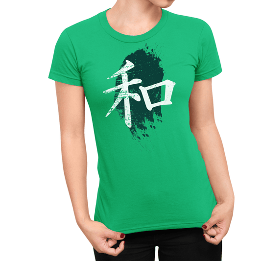 Irish Green Peace Symbol Japanese Graphic Shirt for Women - Kanji Soul