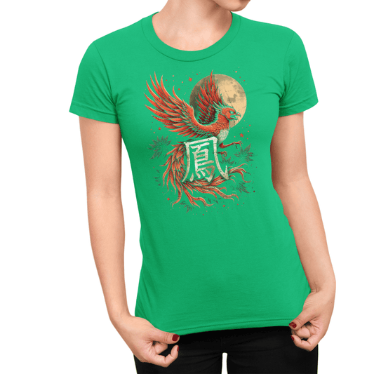 Irish Green Phoenix Japanese Kanji Women's Graphic Shirt - Kanji Soul
