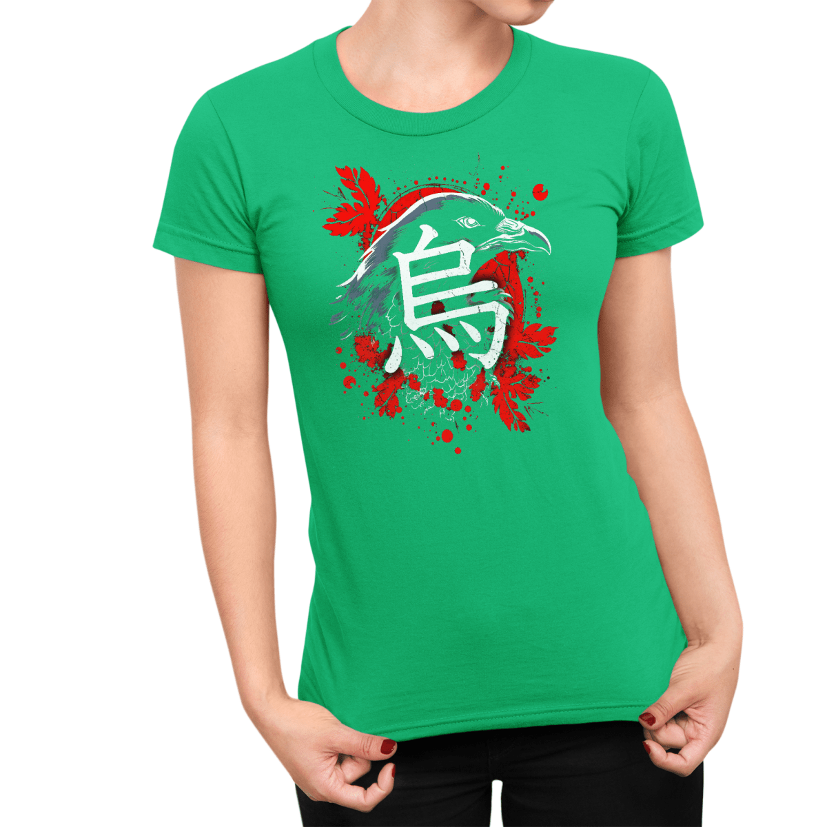 Irish Green Raven Kanji Japanese Inspired Women's Shirt - Kanji Soul