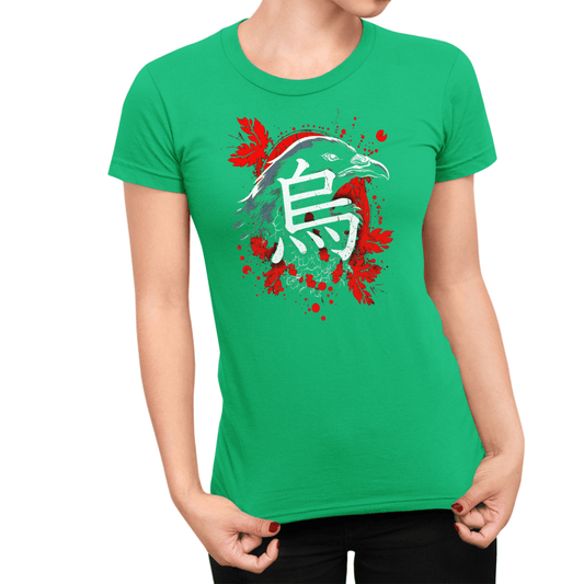 Irish Green Raven Kanji Japanese Inspired Women's Shirt - Kanji Soul