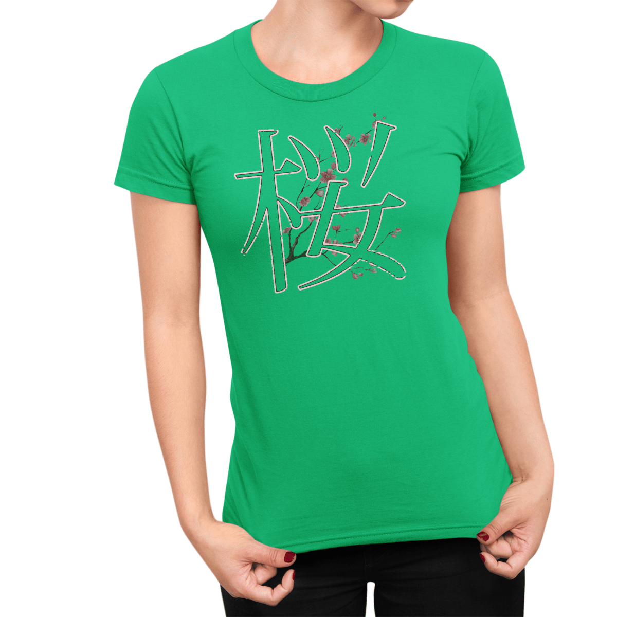 Irish Green Sakura Kanji Japanese Inspired Women's Shirt - Kanji Soul