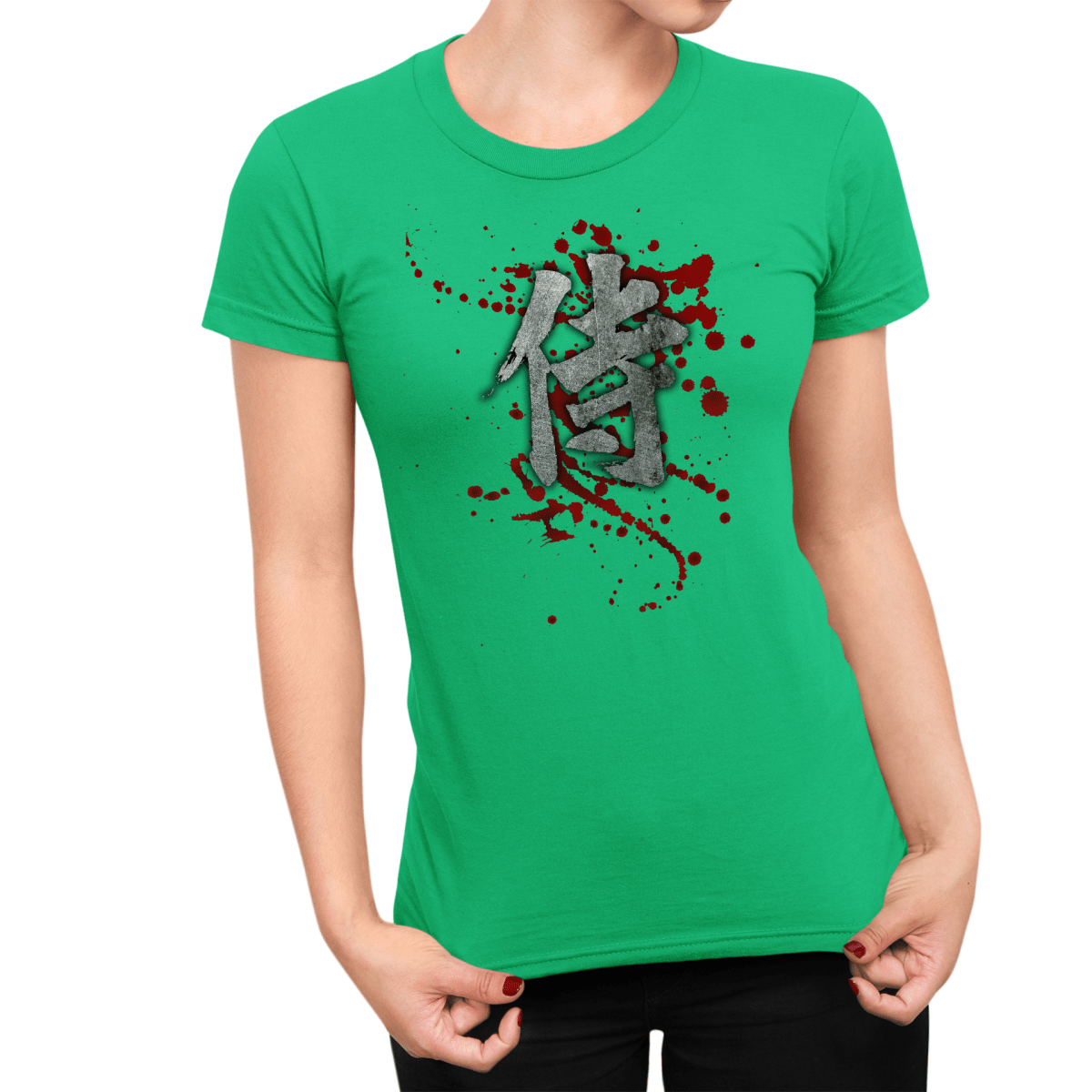 Irish Green Samurai Blood Japanese Kanji Women's Graphic Shirt - Kanji Soul