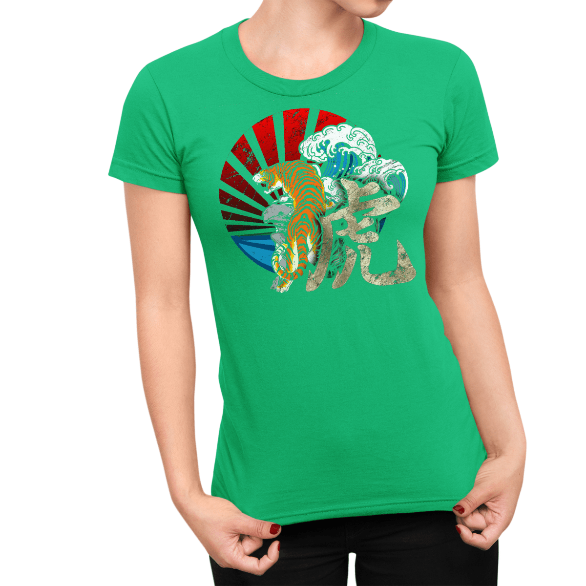 Irish Green Tiger Symbol Japanese Graphic Shirt for Women - Kanji Soul