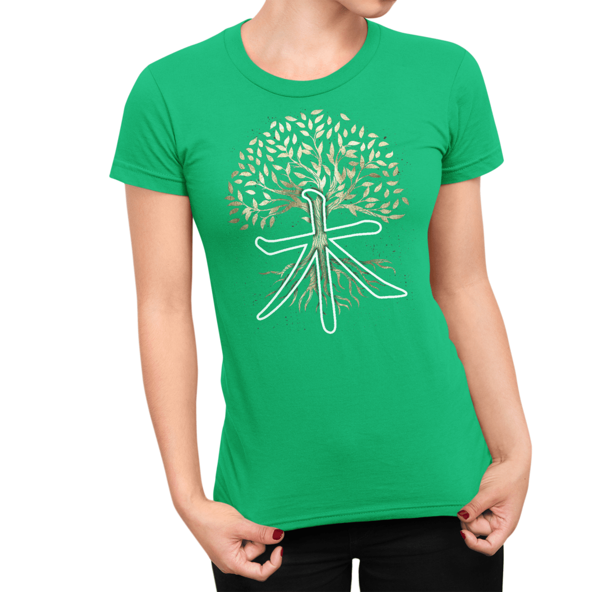 Irish Green Tree Symbol Japanese Graphic Shirt for Women - Kanji Soul