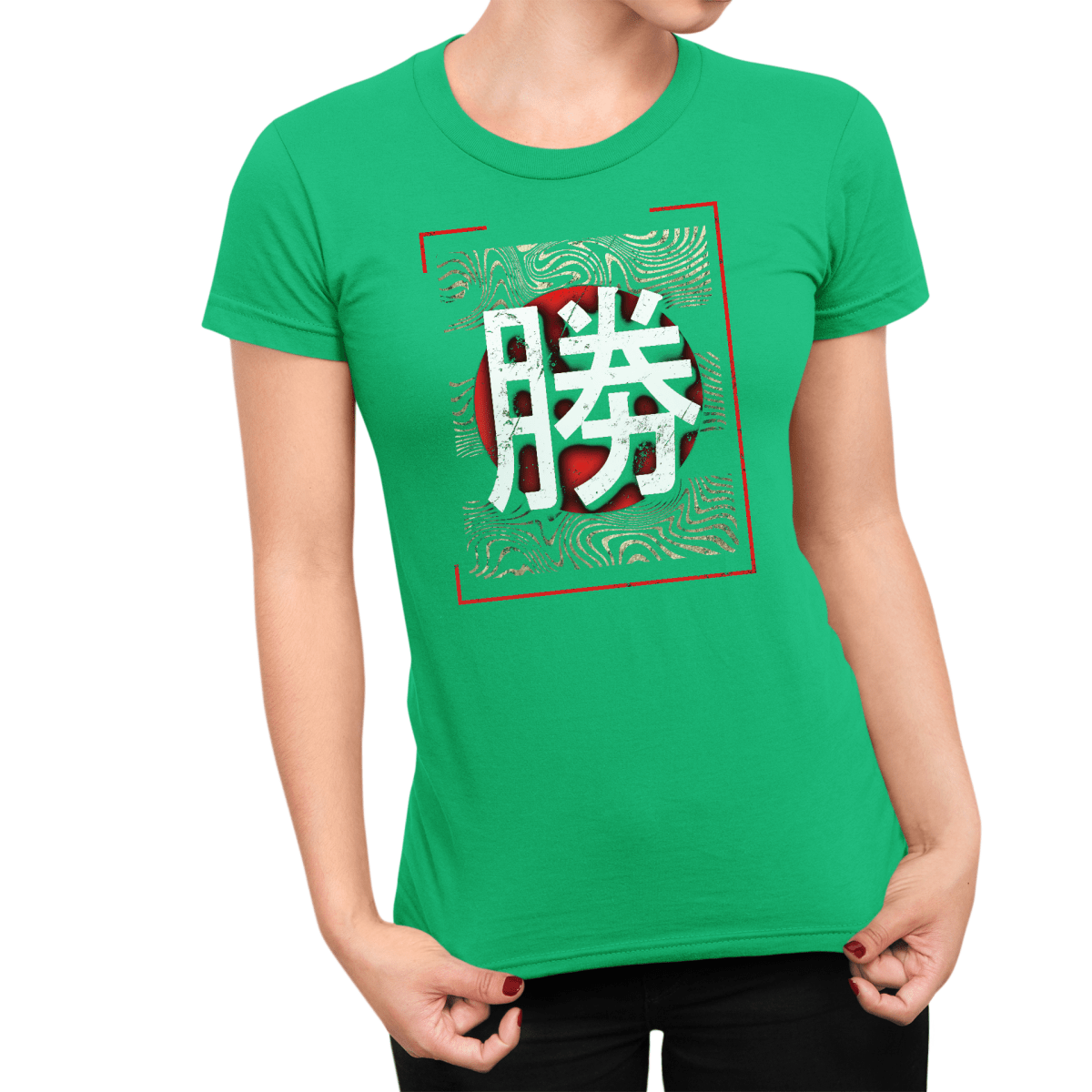 Irish Green Victory Symbol Japanese Graphic Shirt for Women - Kanji Soul