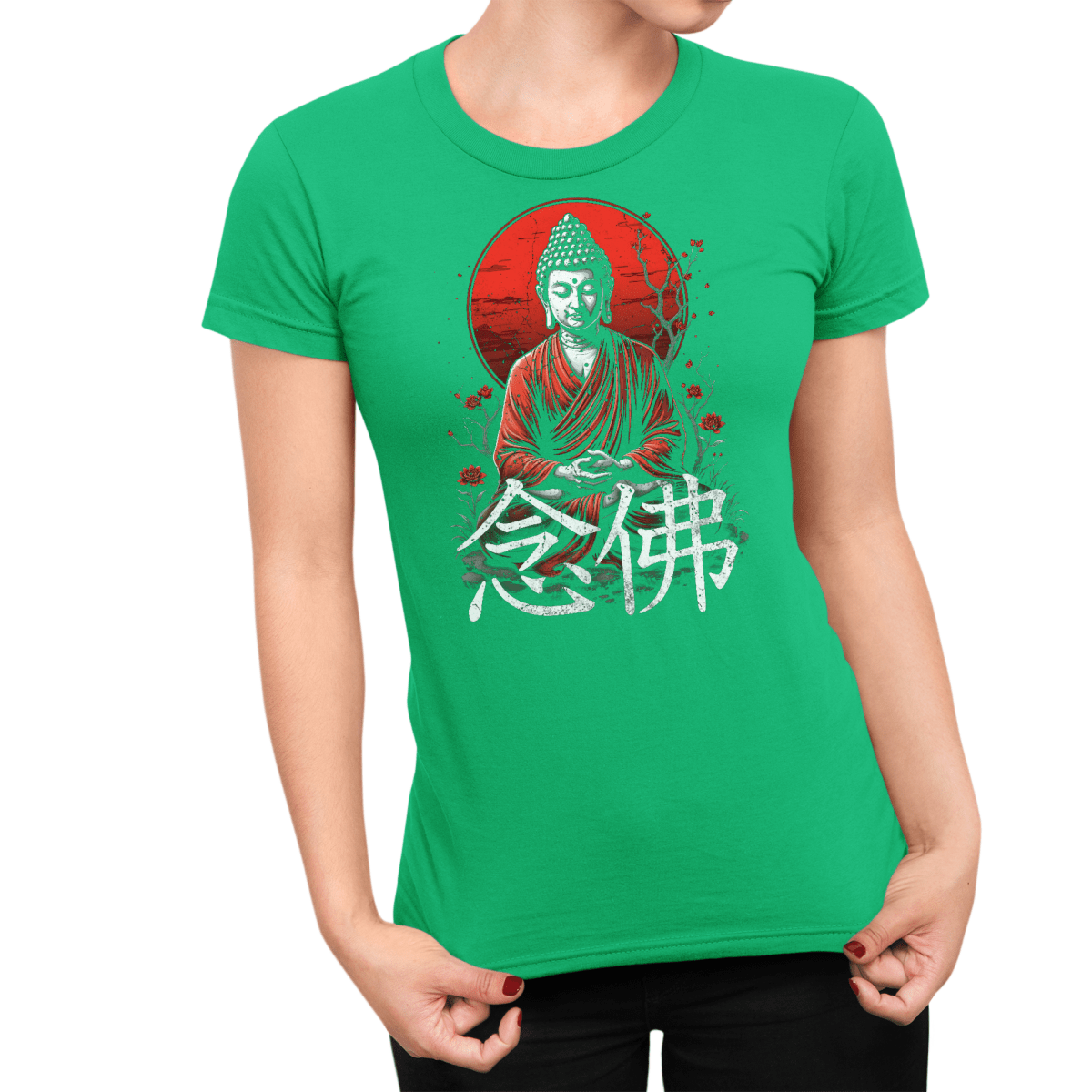 Irish Green Women's Japanese Kanji Nembutsu Symbol Shirt - Kanji Soul