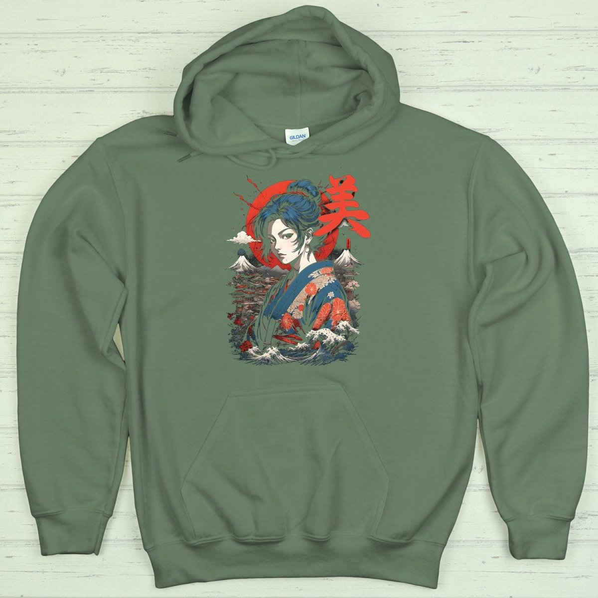 Military Green Beauty 美 Japanese Kanji Premium Hoodie - Kanji Soul