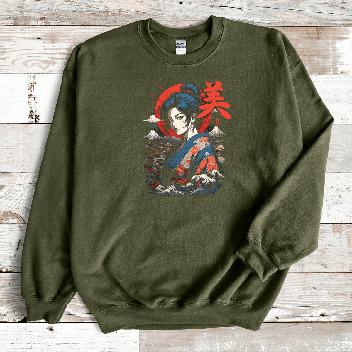 Military Green Beauty Kanji Premium Sweatshirt - KanjiSoul