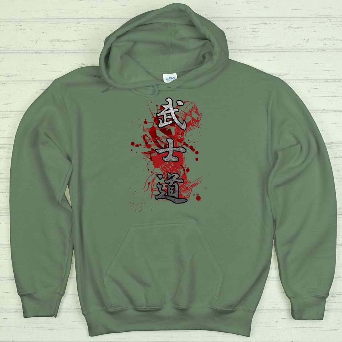 Military Green Bushido Blood 武士道 Japanese Kanji Premium Hoodie - Kanji Soul