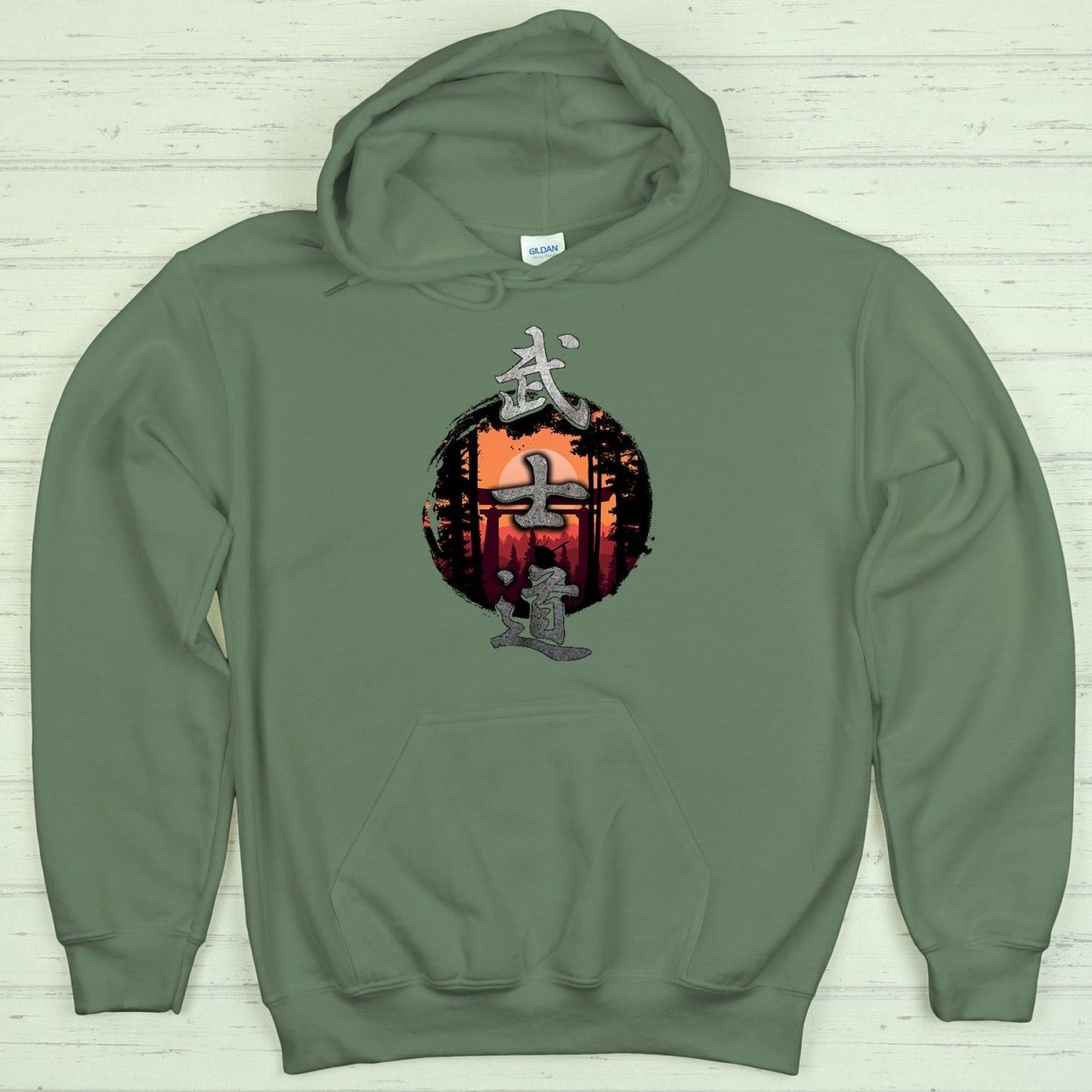 Military Green Bushido 武士道 Japanese Kanji Premium Hoodie - Kanji Soul