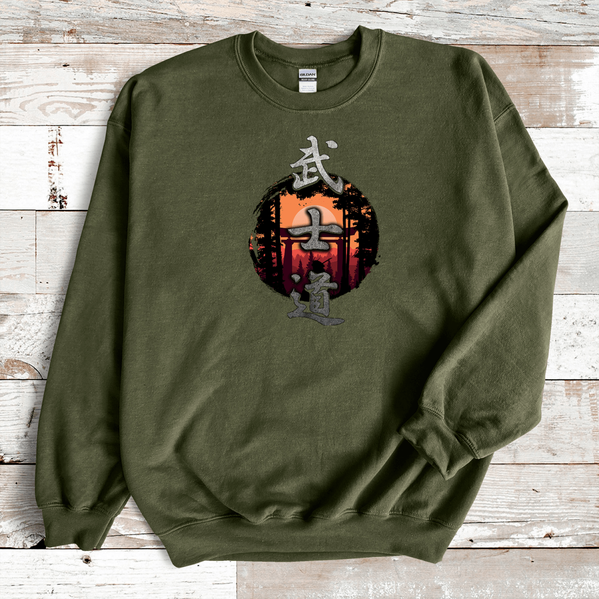 Military Green Bushido Kanji Premium Sweatshirt - KanjiSoul