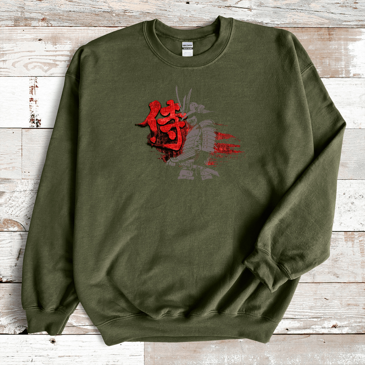 Military Green Bushido Warrior Kanji Premium Sweatshirt - KanjiSoul