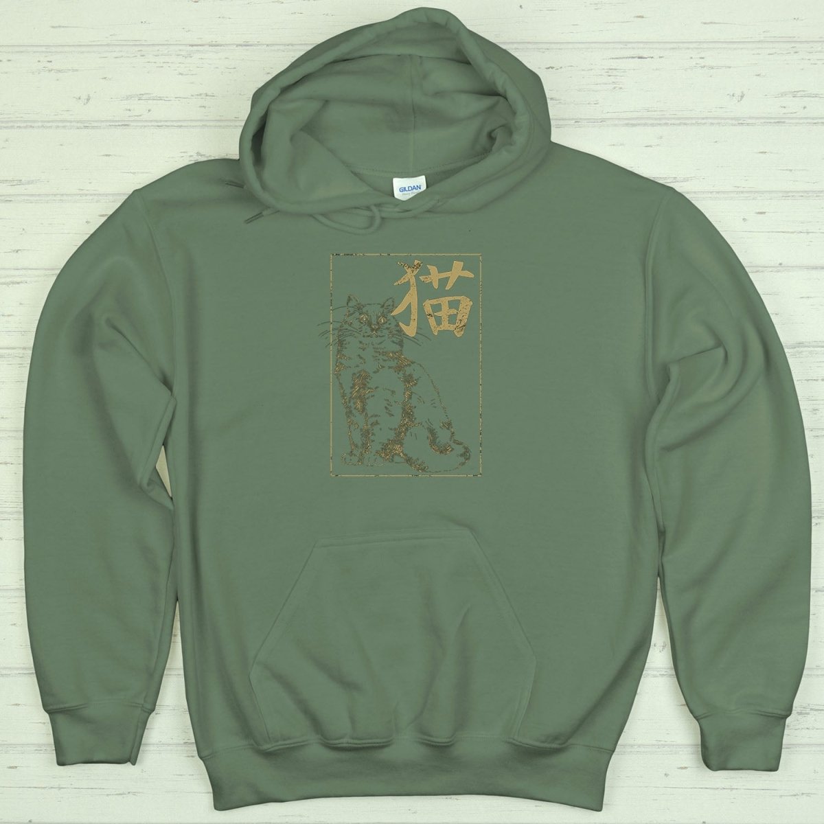 Military Green Cat 猫 Japanese Kanji Premium Hoodie - Kanji Soul