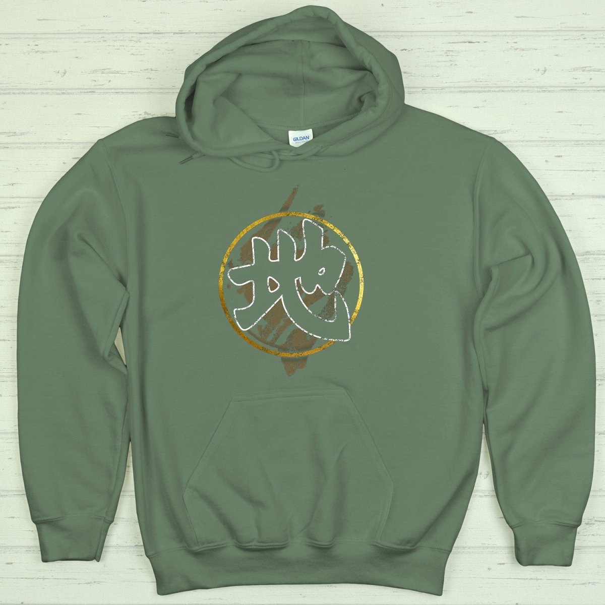 Military Green Earth (Chi) 地 Japanese Kanji Premium Hoodie - Kanji Soul