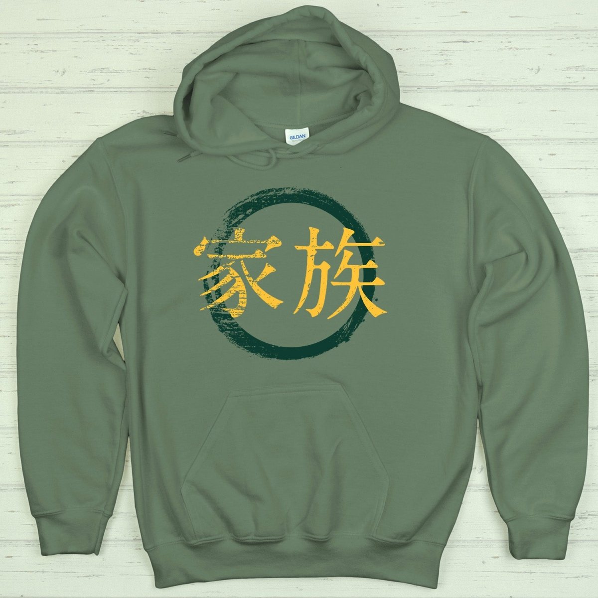 Military Green Family 家族 Japanese Kanji Premium Hoodie - Kanji Soul