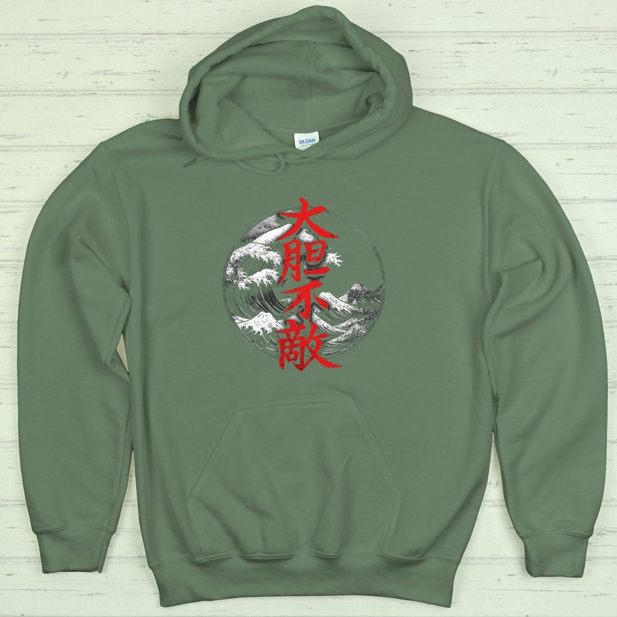 Military Green Fearless 大胆不敵 Japanese Kanji Hoodie - Kanji Soul