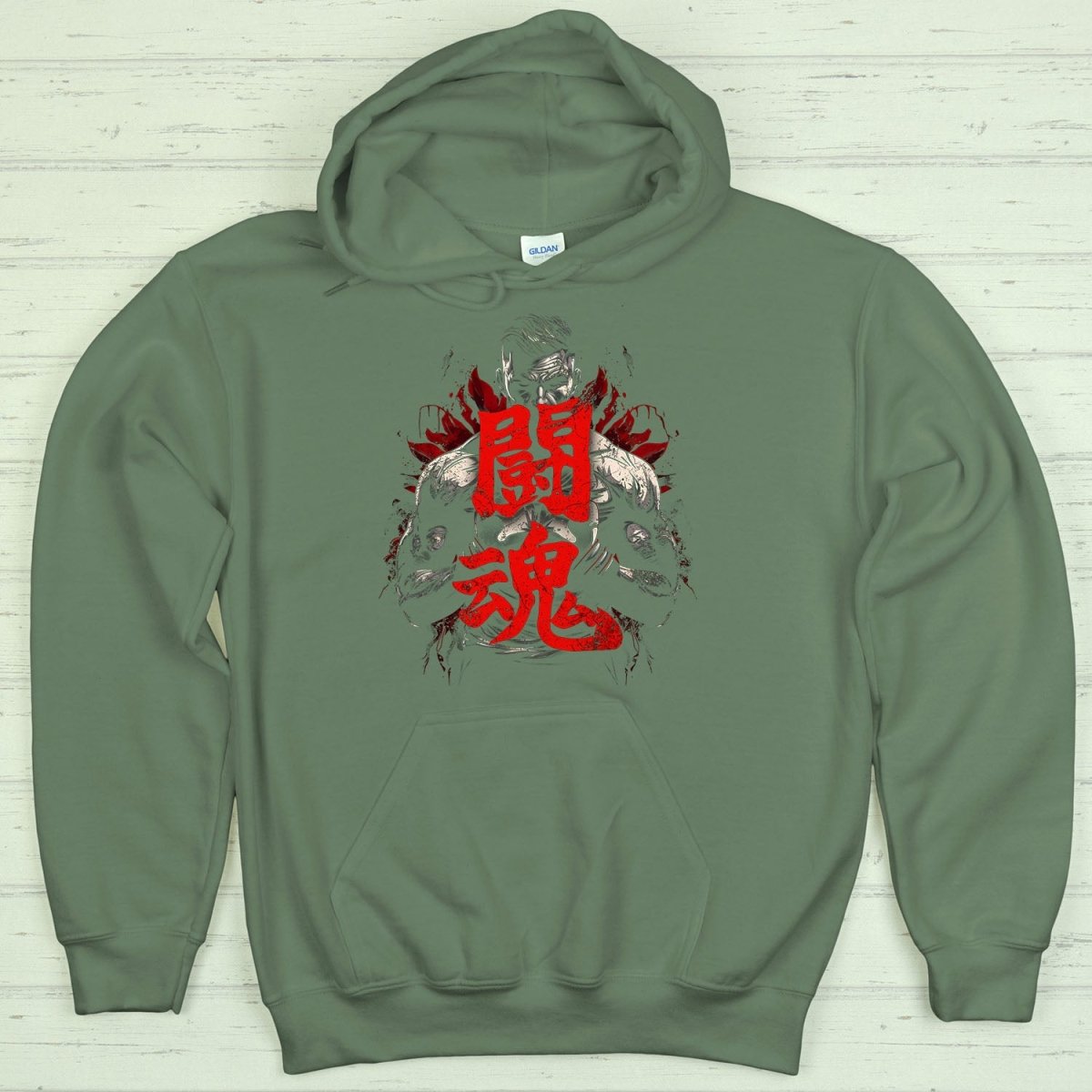 Military Green Fighting Spirit 闘魂 Japanese Kanji Premium Hoodie - Kanji Soul