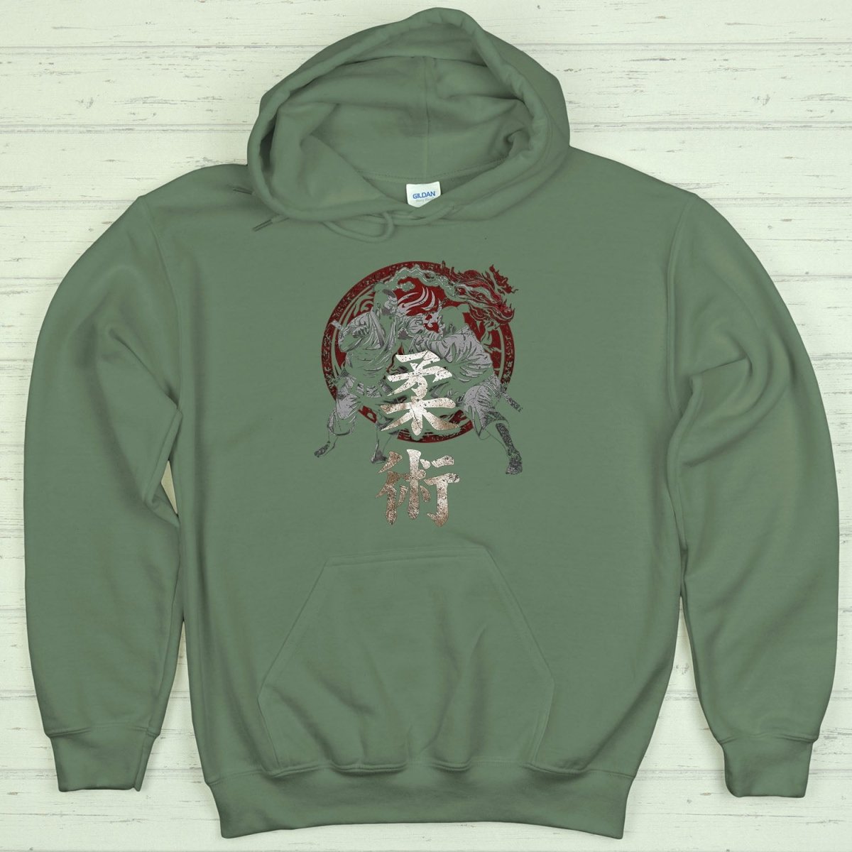 Military Green Jiu Jitsu 柔術 Japanese Kanji Premium Hoodie - Kanji Soul