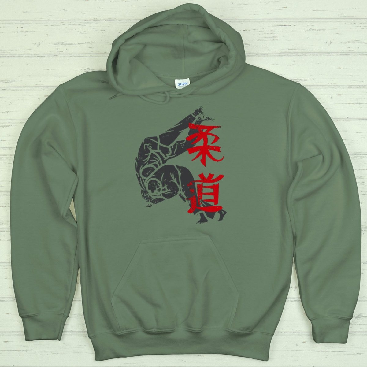 Military Green Judo 柔道 Japanese Kanji Premium Hoodie - Kanji Soul
