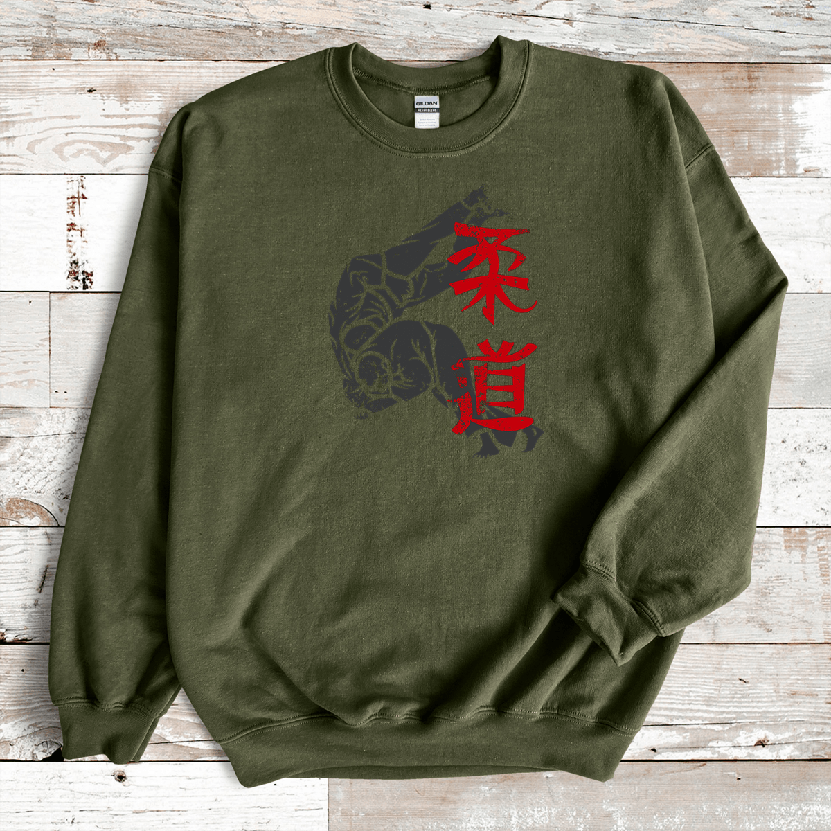 Military Green Judo Kanji Premium Sweatshirt - KanjiSoul