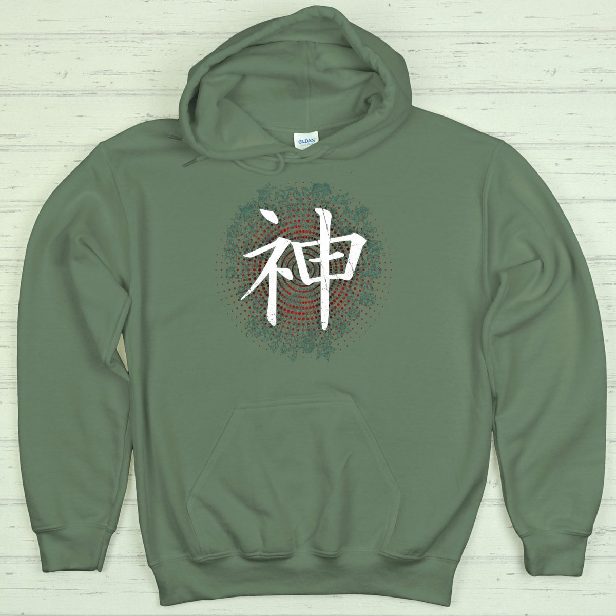 Military Green Kami 神 Japanese Kanji Premium Hoodie - Kanji Soul