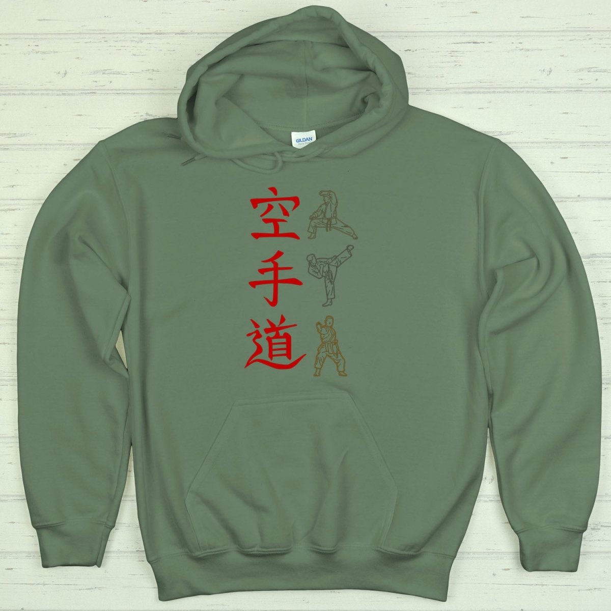 Military Green Karate 空手道 Japanese Kanji Premium Hoodie - Kanji Soul