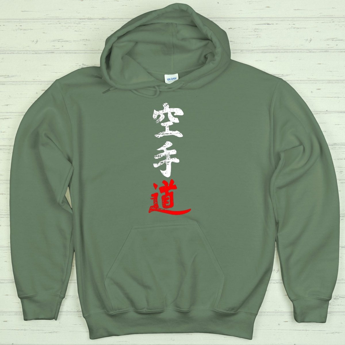 Military Green Karate 空手道 Japanese Kanji Premium Hoodie - Kanji Soul
