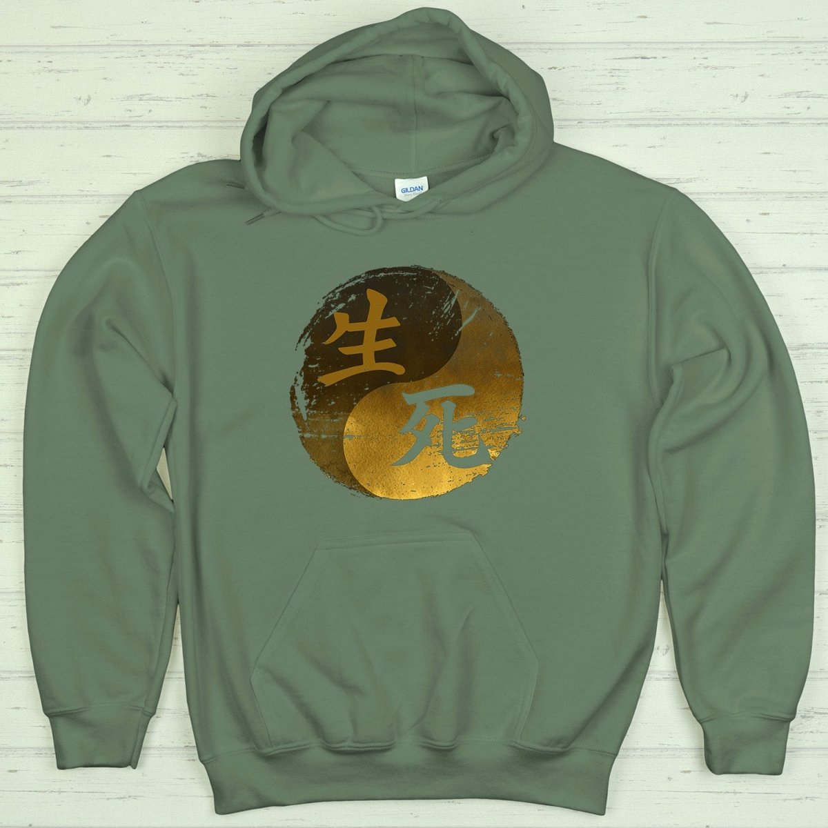 Military Green Life and Death 生死 Japanese Kanji Premium Hoodie - Kanji Soul