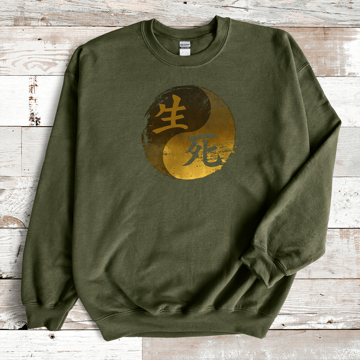 Military Green Life & Death 生死 Japanese Kanji Sweatshirt - Kanji Soul