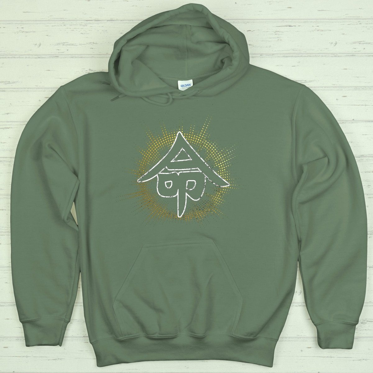 Military Green Life 命 Japanese Kanji Premium Hoodie - Kanji Soul