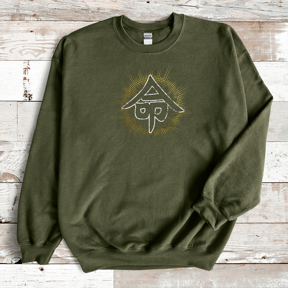 Military Green Life 命 Japanese Kanji Sweatshirt - Kanji Soul