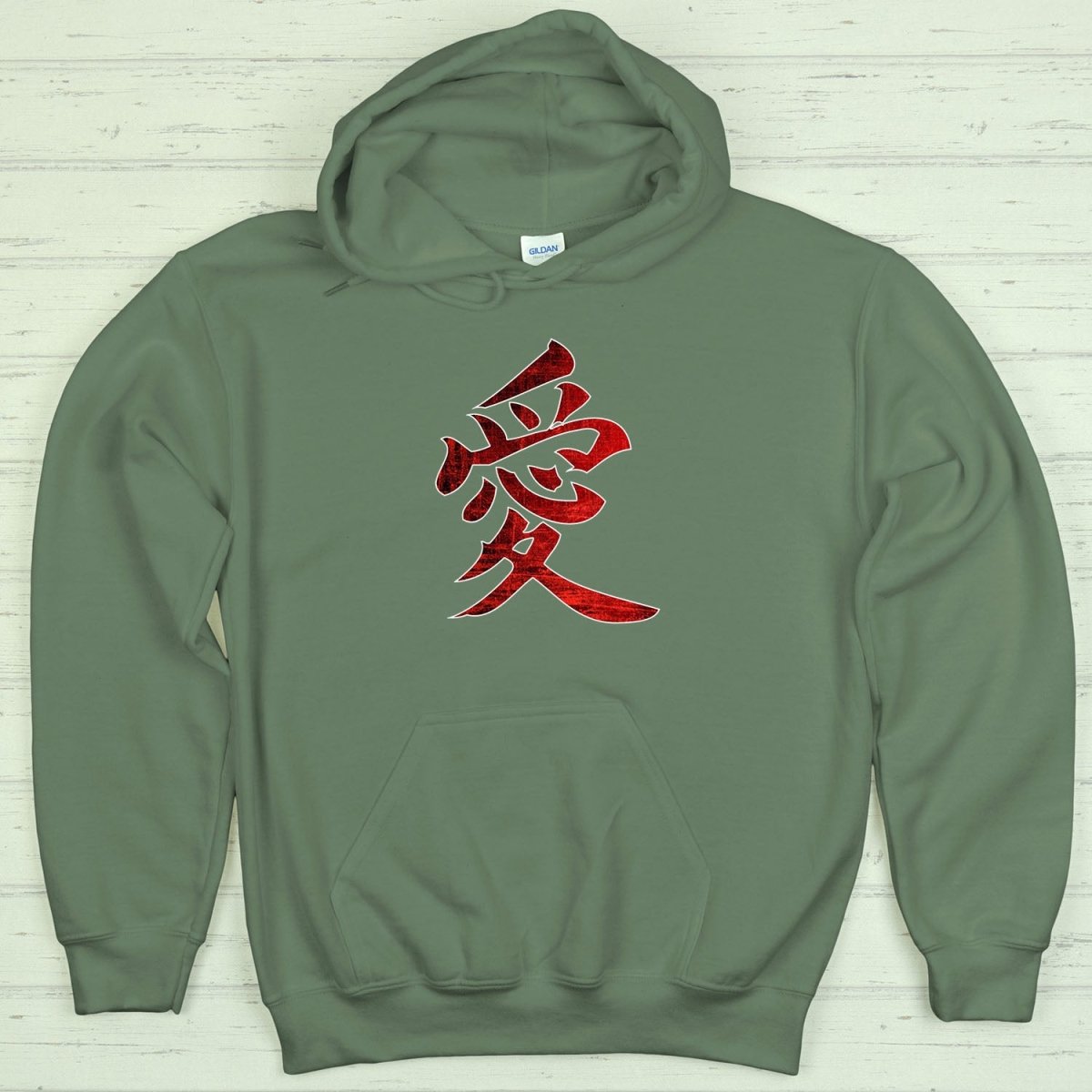 Military Green Love 愛 Japanese Kanji Premium Hoodie - Kanji Soul