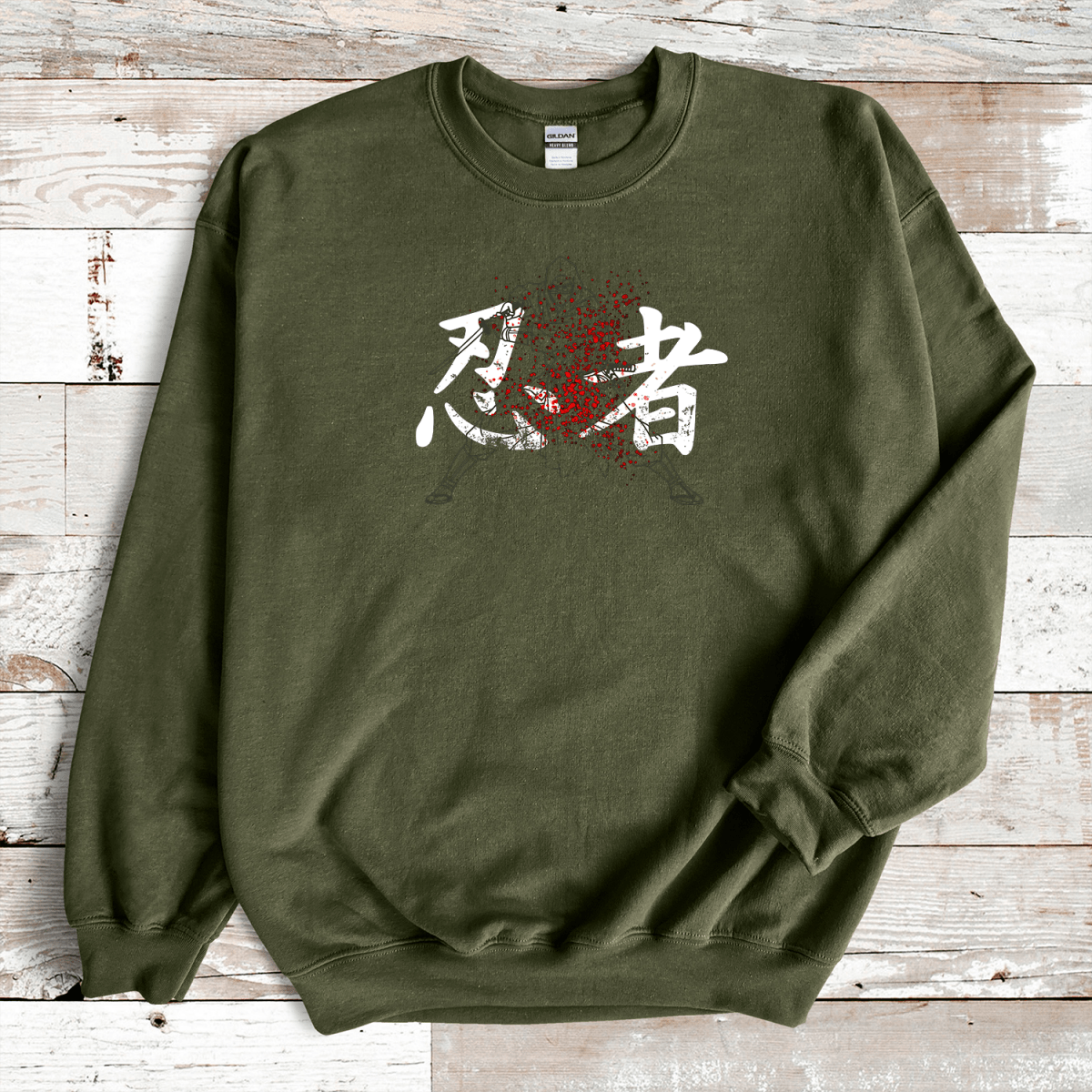 Military Green Ninja Kanji Premium Sweatshirt - KanjiSoul