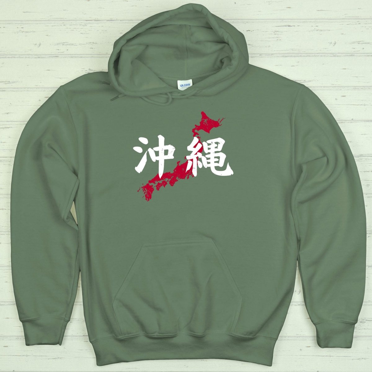 Military Green Okinawa 沖縄 Japanese Kanji Premium Hoodie - Kanji Soul