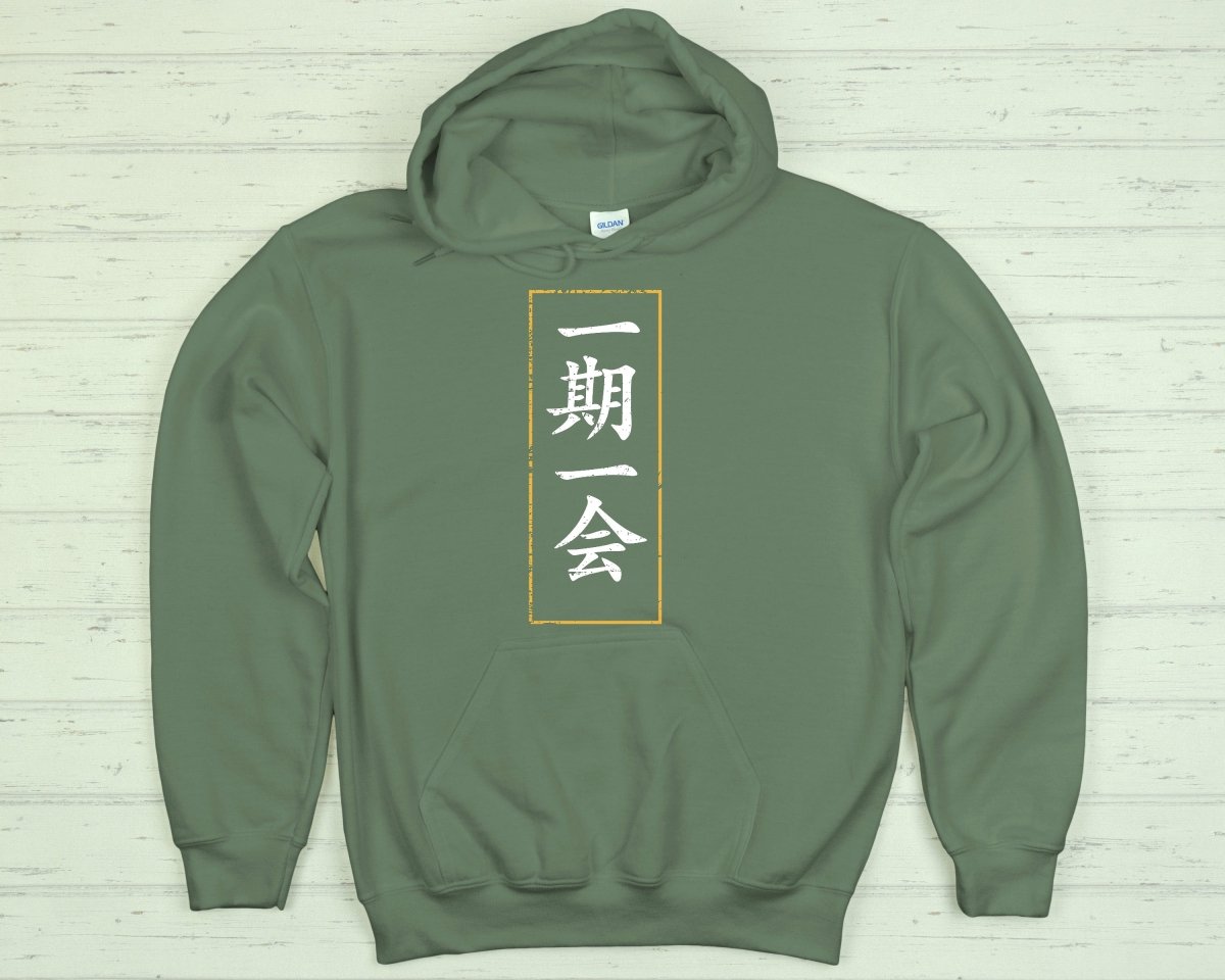 Military Green One Time One Meeting 一期一会 Japanese Kanji Hoodie - Kanji Soul