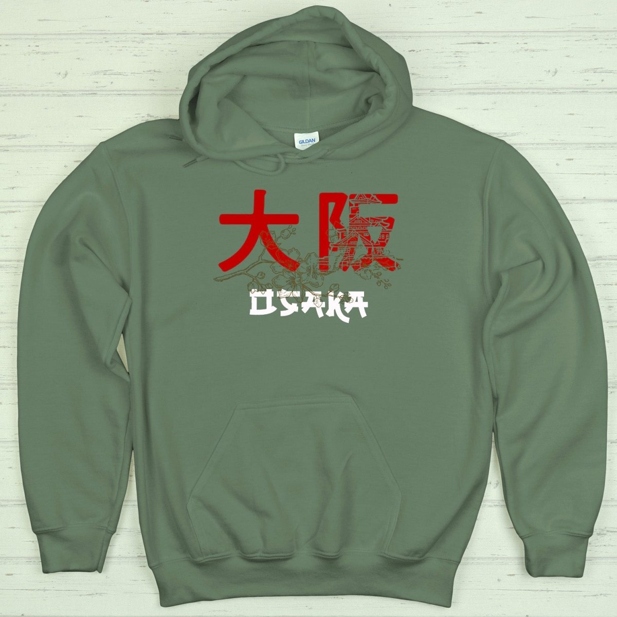 Military Green Osaka 大阪 Japanese Kanji Hoodie - Kanji Soul