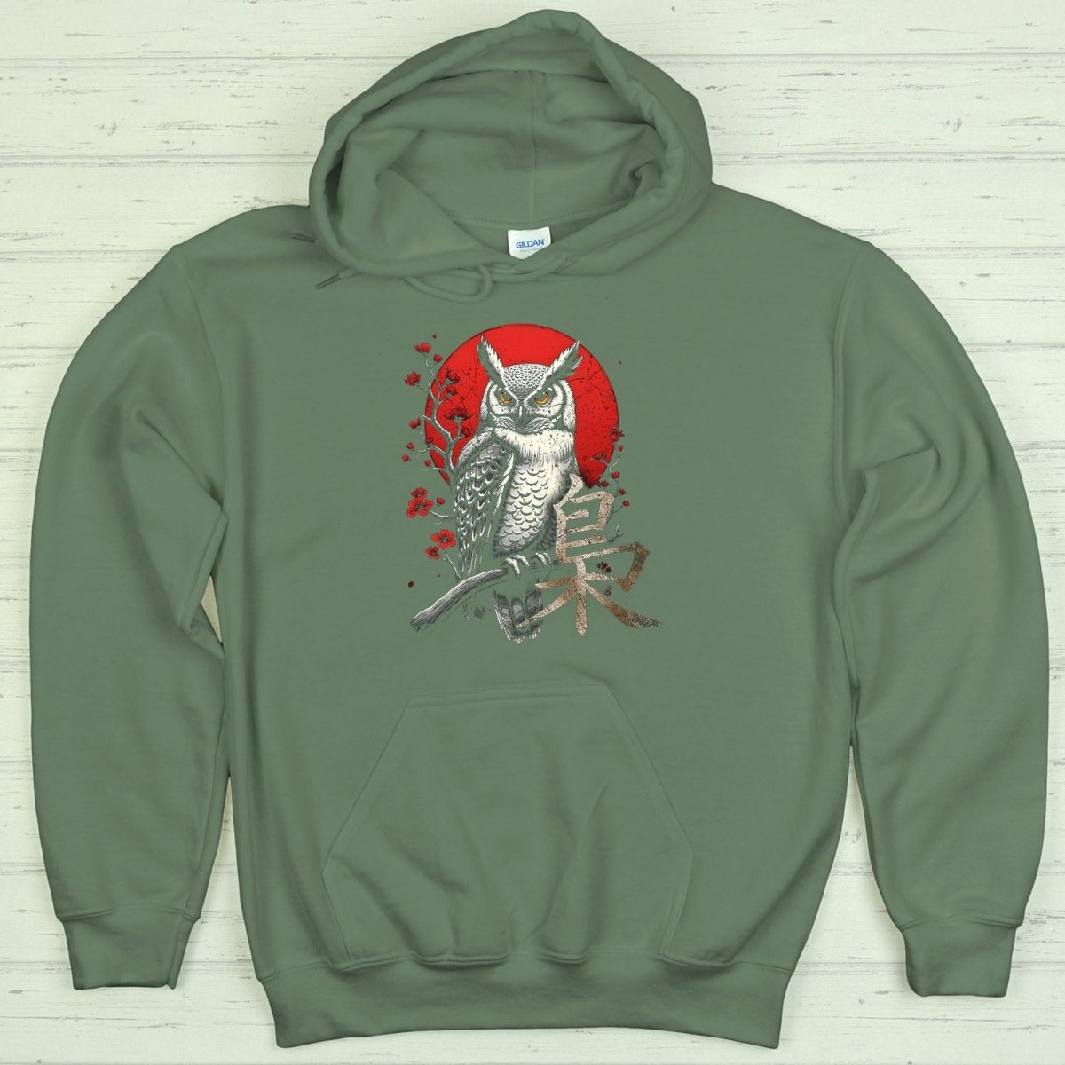 Military Green Owl 梟 Japanese Kanji Premium Hoodie - Kanji Soul