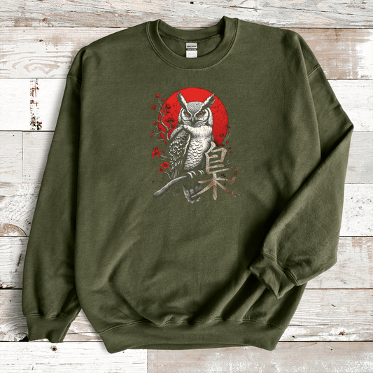 Military Green Owl Kanji Premium Sweatshirt - KanjiSoul