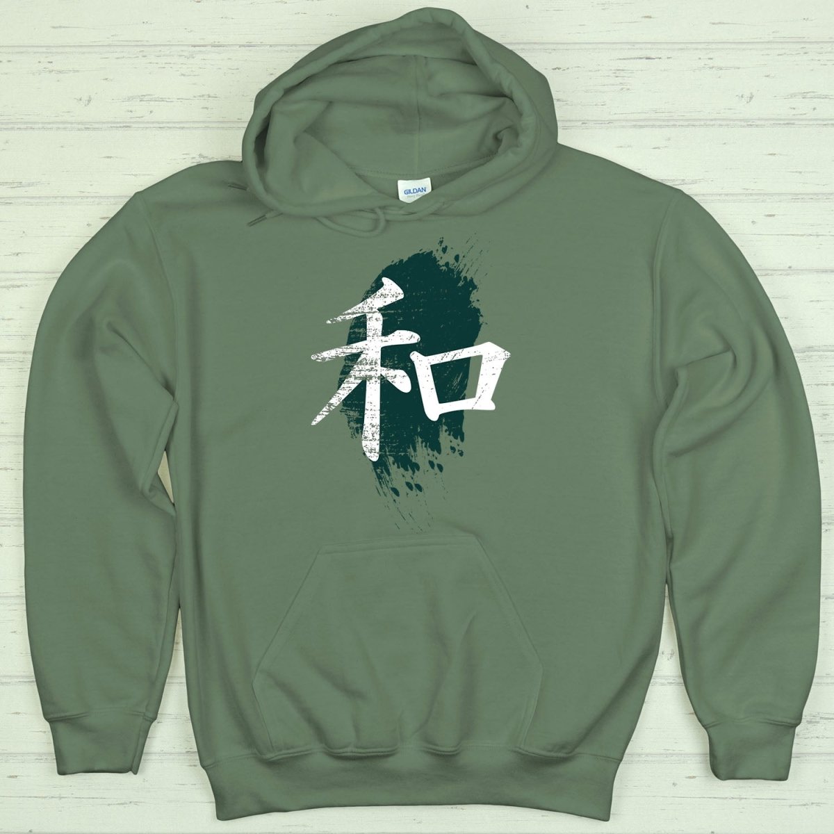 Military Green Peace 和 Japanese Kanji Premium Hoodie - Kanji Soul