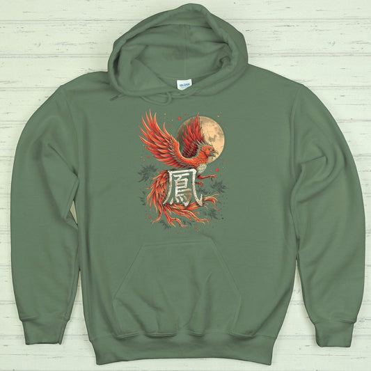 Military Green Phoenix 鳳 Japanese Kanji Premium Hoodie - Kanji Soul