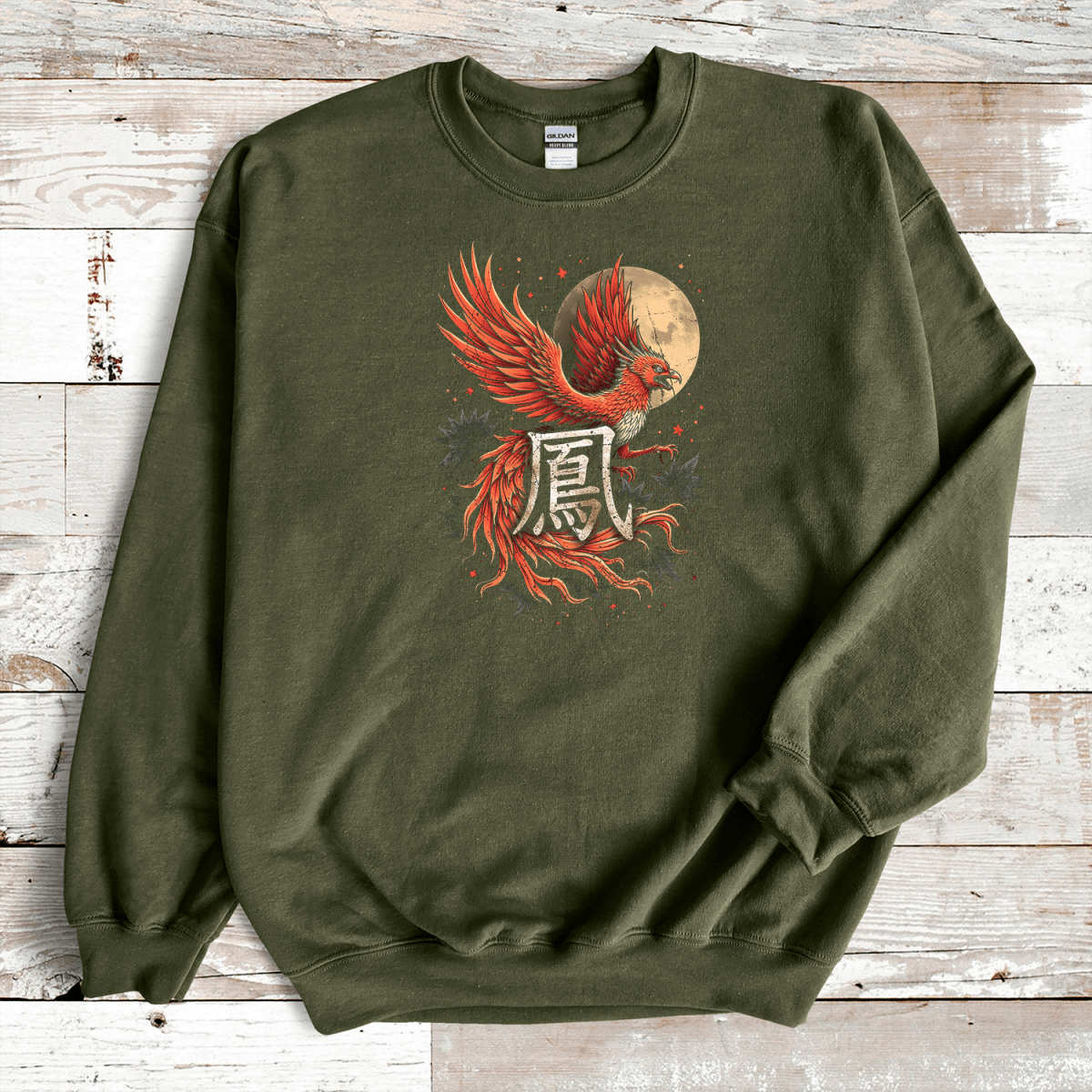 Military Green Phoenix Kanji Premium Sweatshirt - KanjiSoul