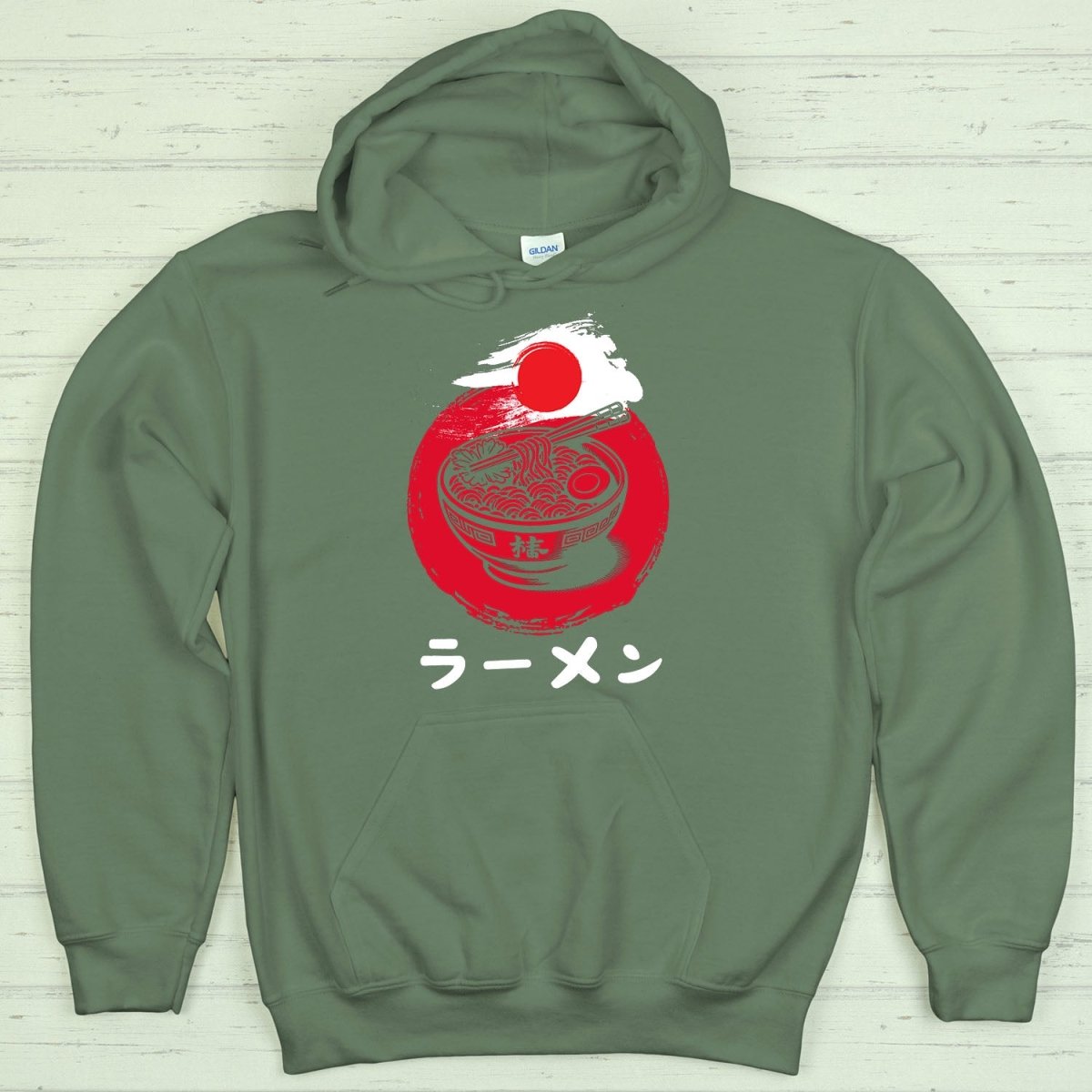 Military Green Ramen ラーメン Japanese Katakana Premium Hoodie - Kanji Soul