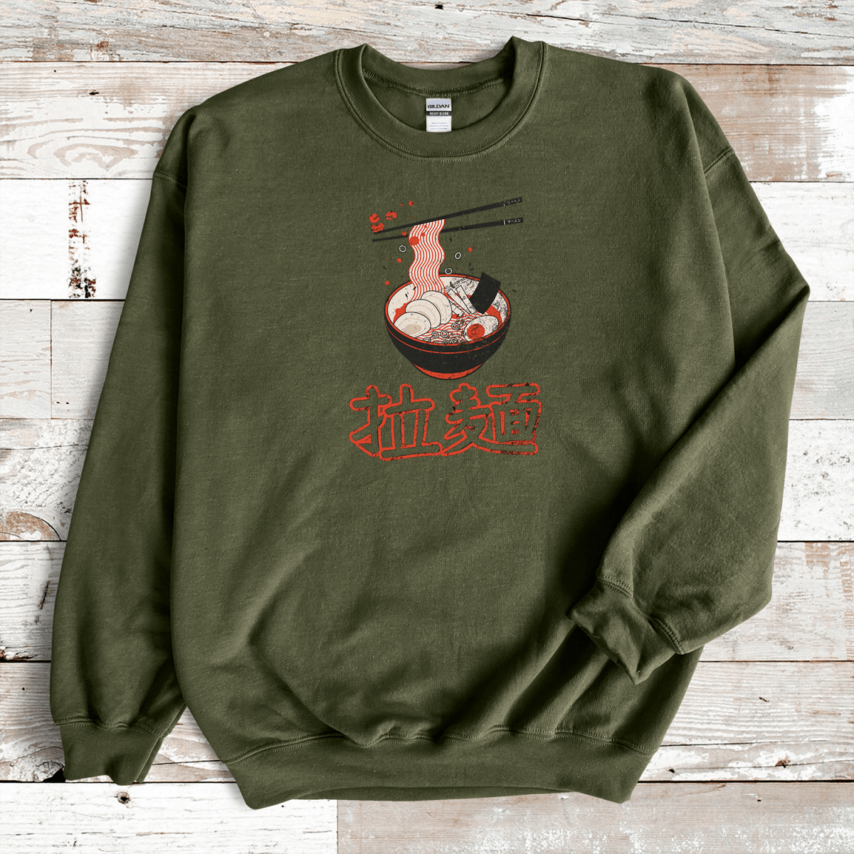 Military Green Ramen Kanji Premium Sweatshirt - KanjiSoul
