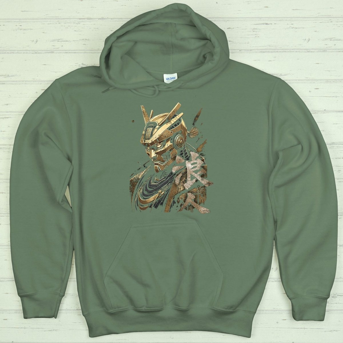 Military Green Ronin Gold 浪人 Japanese Kanji Premium Hoodie - Kanji Soul